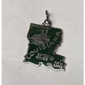 Louisiana LA Vintage 50 States Souvenir Enamel Bracelet Charm Dark Green